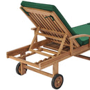 Sun Lounger with Cushion Solid Teak Wood Green