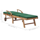 Sun Lounger with Cushion Solid Teak Wood Green