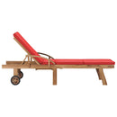 Sun Lounger with Cushion Solid Teak Wood Red