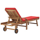 Sun Lounger with Cushion Solid Teak Wood Red