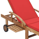 Sun Lounger with Cushion Solid Teak Wood Red