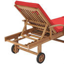 Sun Lounger with Cushion Solid Teak Wood Red