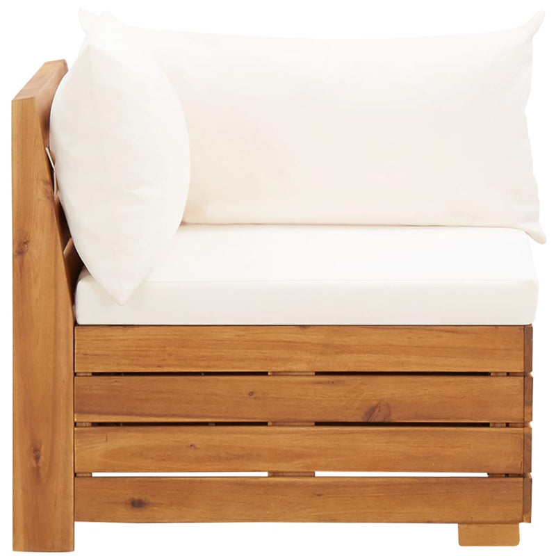 5 Piece Garden Lounge Set with Cushions Acacia Wood Cream White