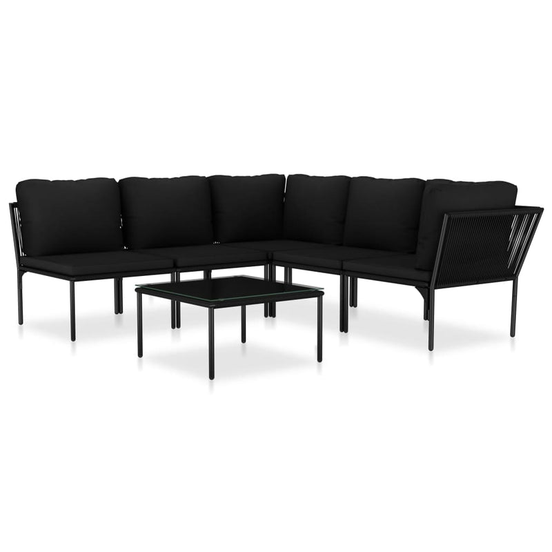 6 Piece Garden Lounge Set with Cushions Black PVC