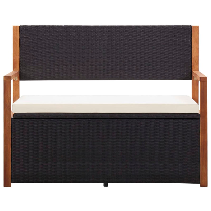 Storage Bench 110 cm Poly Rattan and Solid Acacia Wood Black