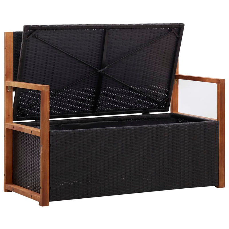 Storage Bench 110 cm Poly Rattan and Solid Acacia Wood Black