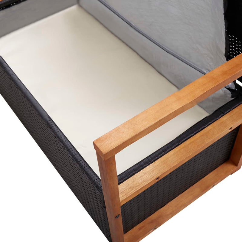 Storage Bench 110 cm Poly Rattan and Solid Acacia Wood Black