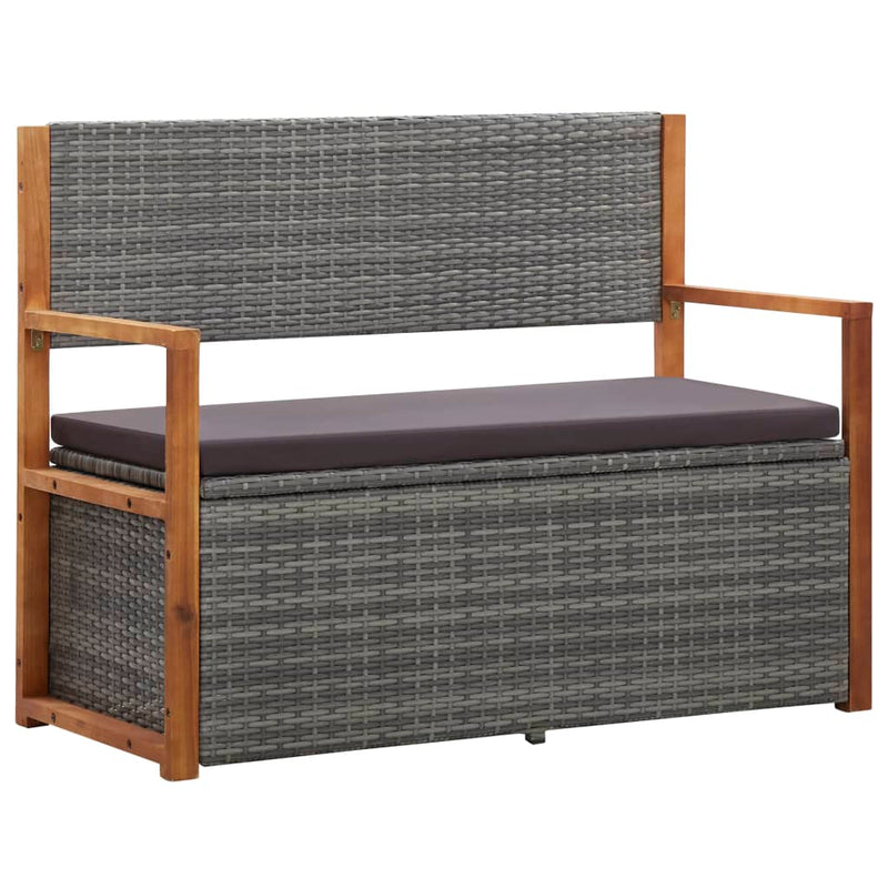 Storage Bench 110 cm Poly Rattan and Solid Acacia Wood Grey