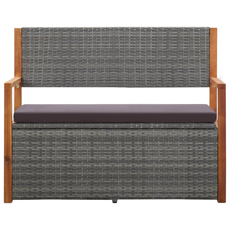 Storage Bench 110 cm Poly Rattan and Solid Acacia Wood Grey