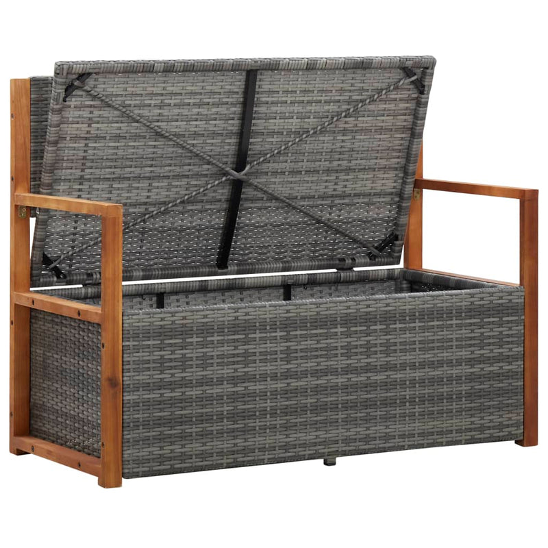 Storage Bench 110 cm Poly Rattan and Solid Acacia Wood Grey