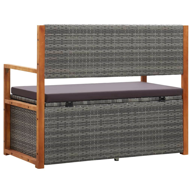 Storage Bench 110 cm Poly Rattan and Solid Acacia Wood Grey