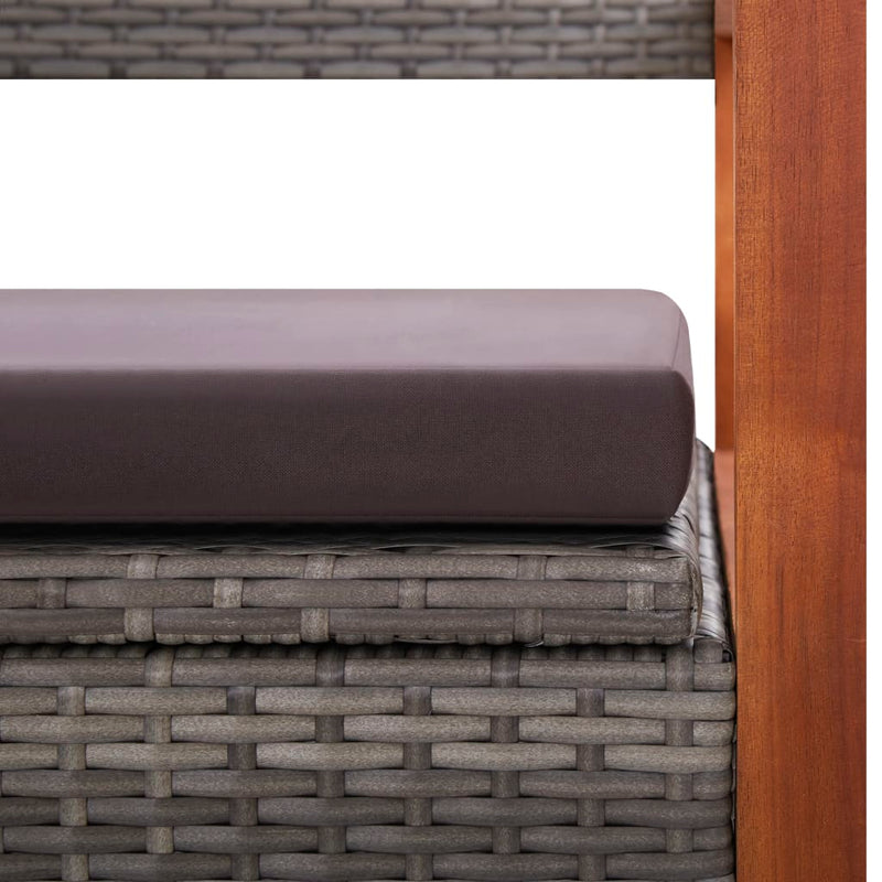 Storage Bench 110 cm Poly Rattan and Solid Acacia Wood Grey