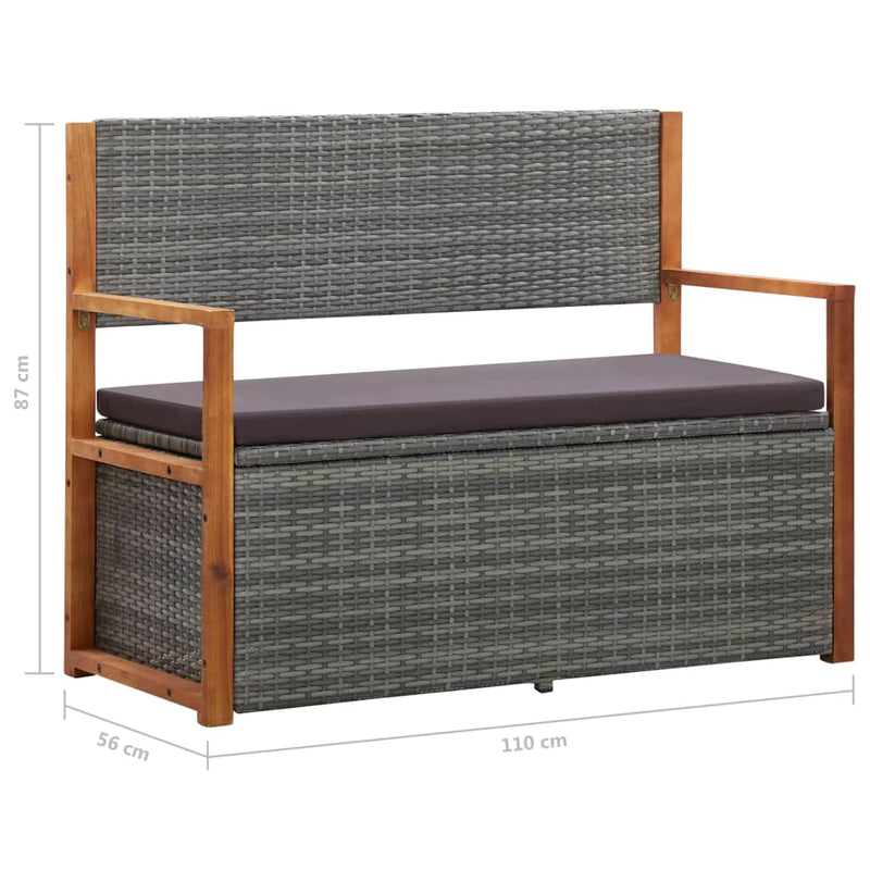 Storage Bench 110 cm Poly Rattan and Solid Acacia Wood Grey