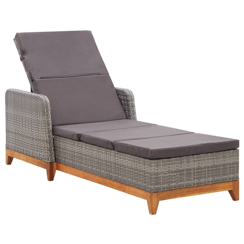 Sun Lounger Poly Rattan and Solid Acacia Wood Grey