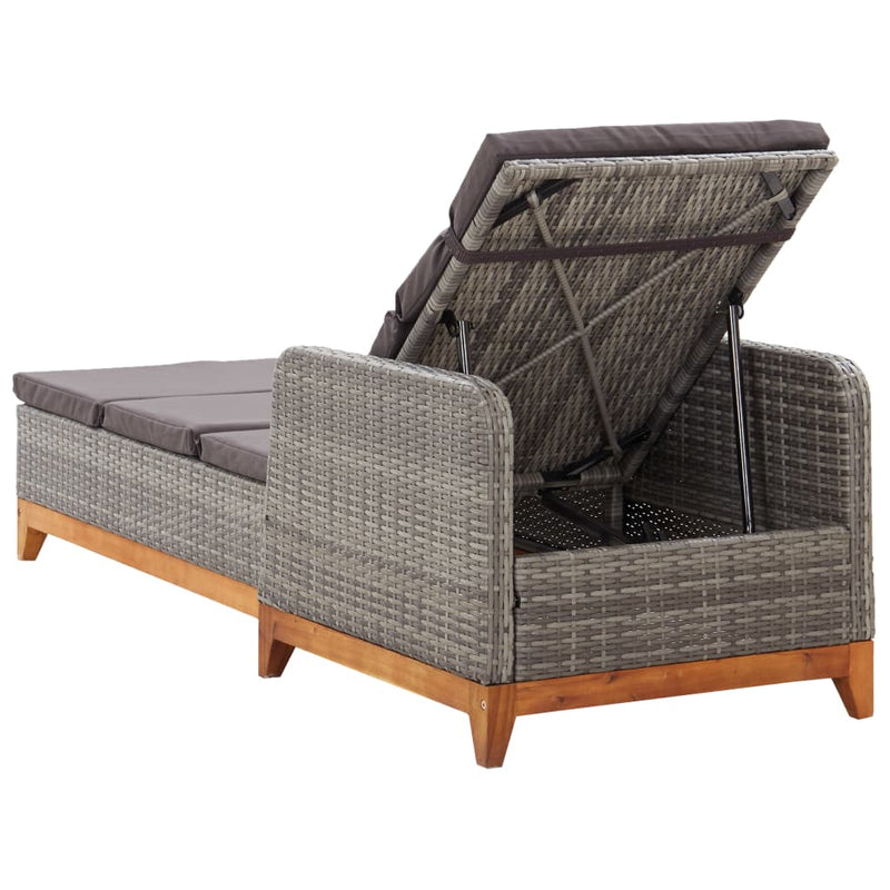 Sun Lounger Poly Rattan and Solid Acacia Wood Grey