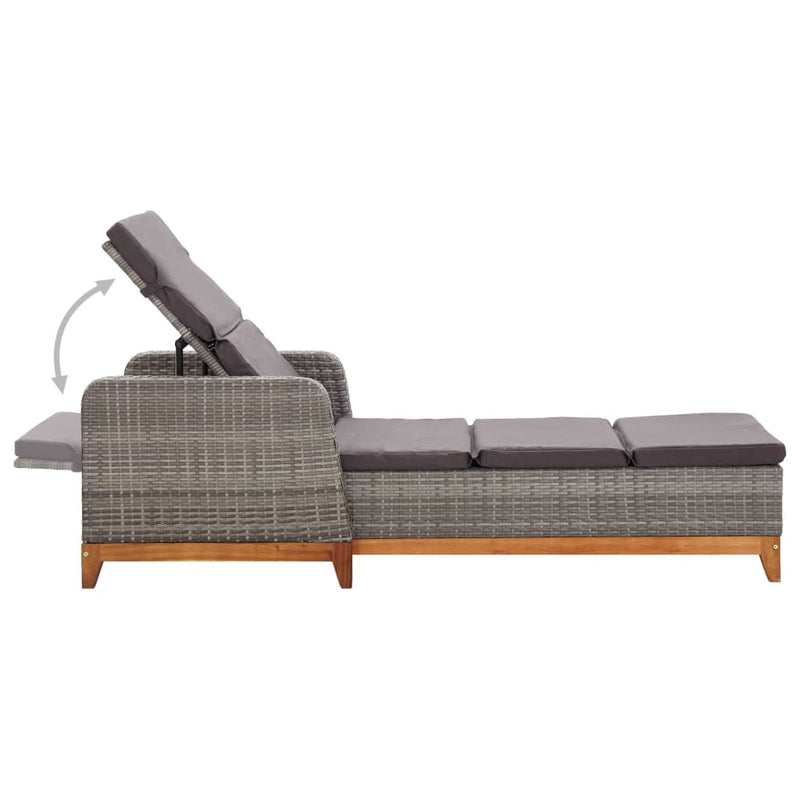 Sun Lounger Poly Rattan and Solid Acacia Wood Grey