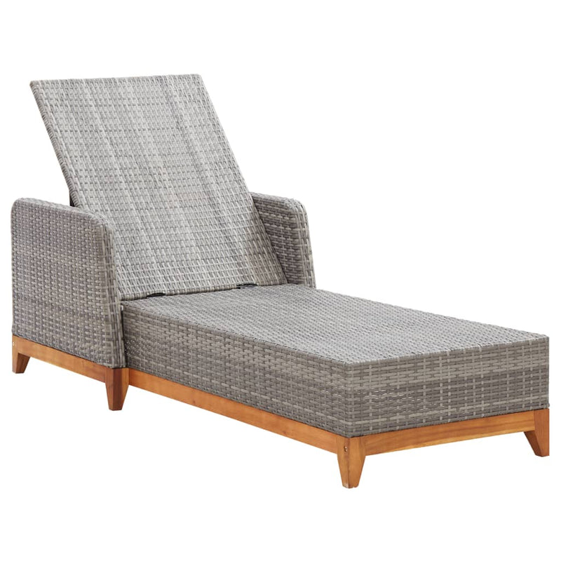 Sun Lounger Poly Rattan and Solid Acacia Wood Grey