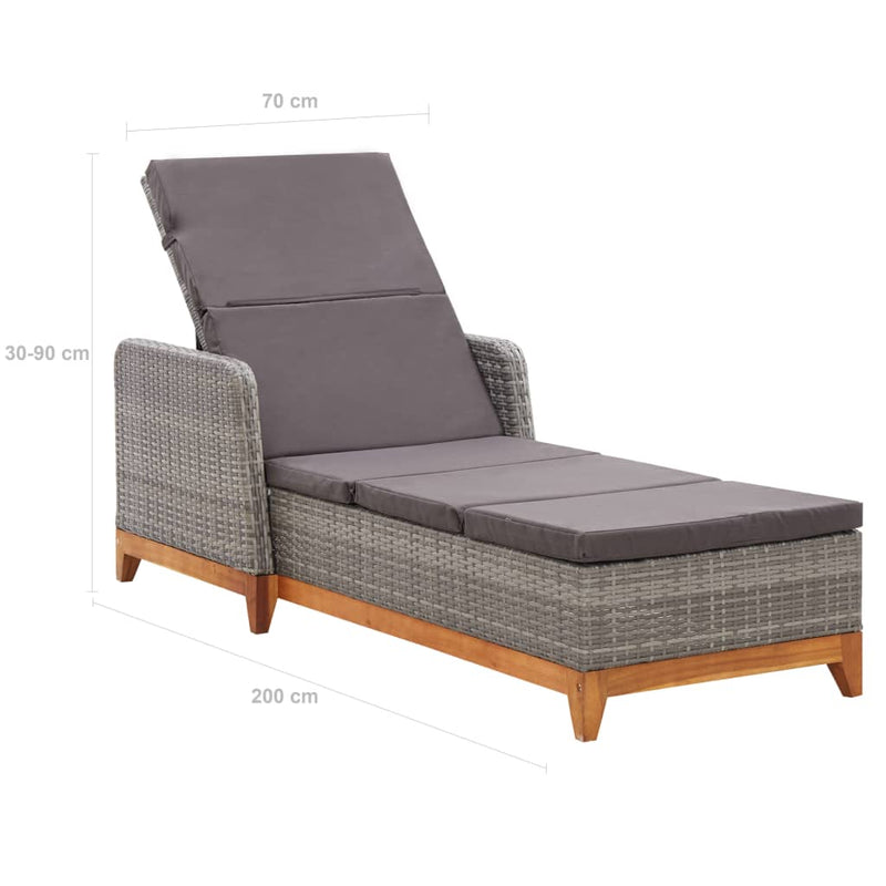 Sun Lounger Poly Rattan and Solid Acacia Wood Grey