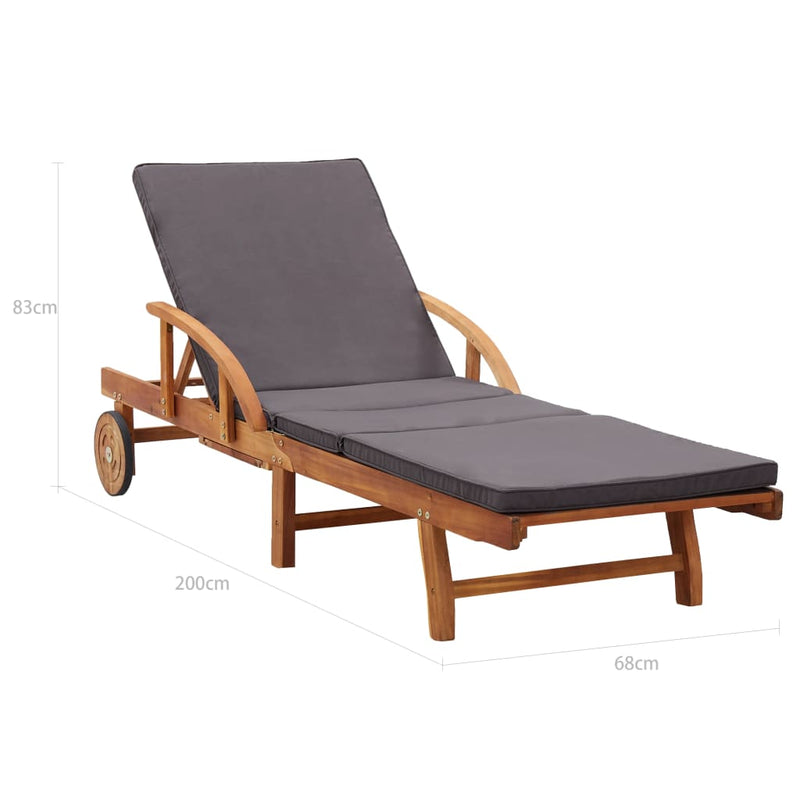 Sun Lounger with Cushion Solid Acacia Wood