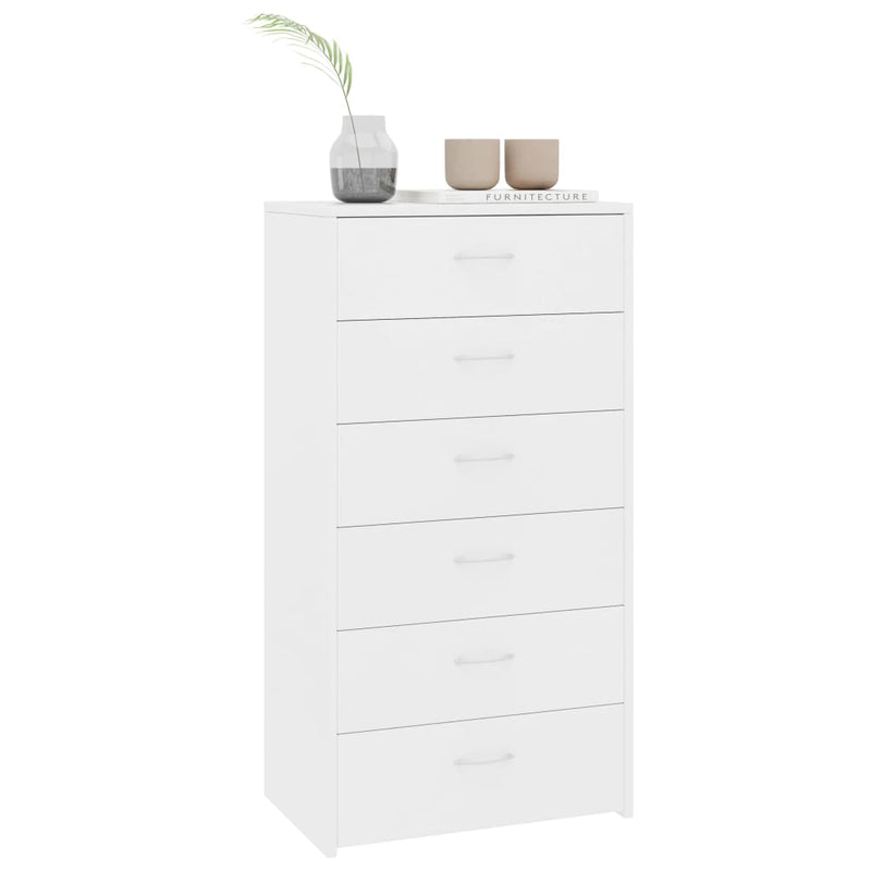 Sideboard with 6 Drawers White 50x34x96 cm Chipboard
