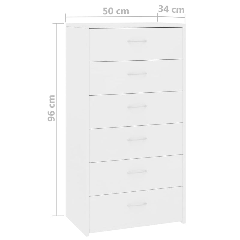 Sideboard with 6 Drawers White 50x34x96 cm Chipboard