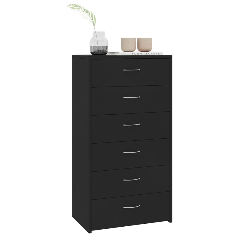 Sideboard with 6 Drawers Black 50x34x96 cm Chipboard