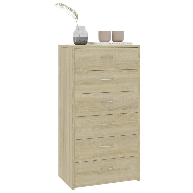 Sideboard with 6 Drawers Sonoma Oak 50x34x96 cm Chipboard