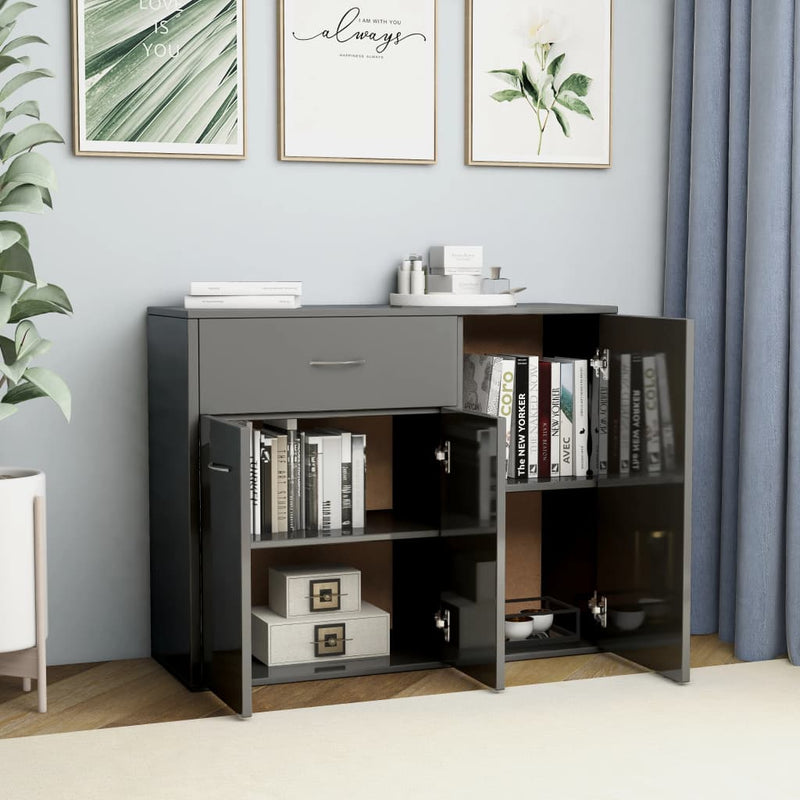 Sideboard High Gloss Grey 88x30x70 cm Chipboard
