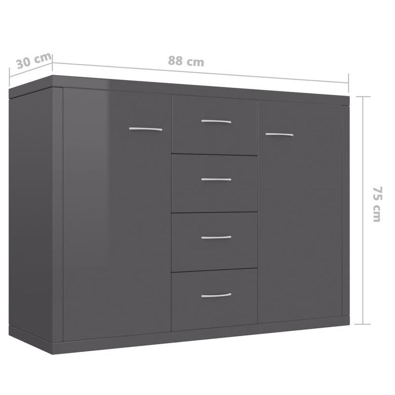 Sideboard High Gloss Grey 88x30x65 cm Chipboard