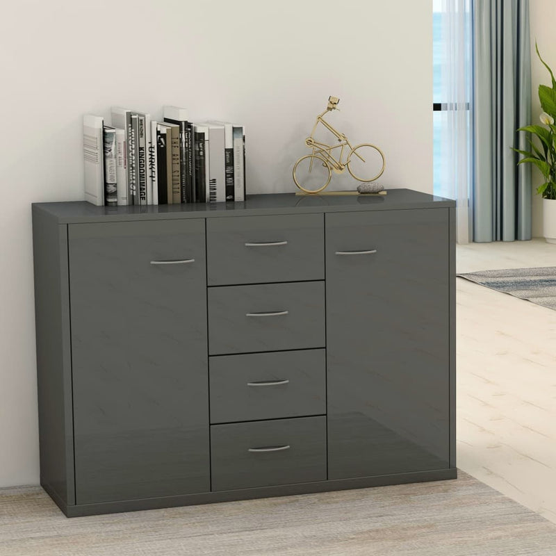 Sideboard High Gloss Grey 88x30x65 cm Chipboard