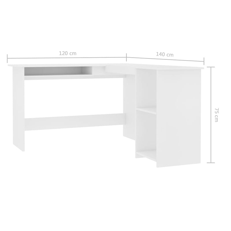 L-Shaped Corner Desk White 120x140x75 cm Chipboard