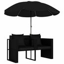 Garden Bed with Parasol Poly Rattan Black