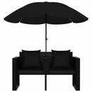 Garden Bed with Parasol Poly Rattan Black
