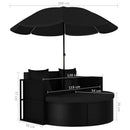 Garden Bed with Parasol Poly Rattan Black