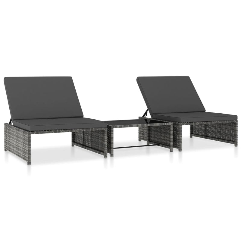 Sun Loungers 2 pcs with Table Poly Rattan Grey