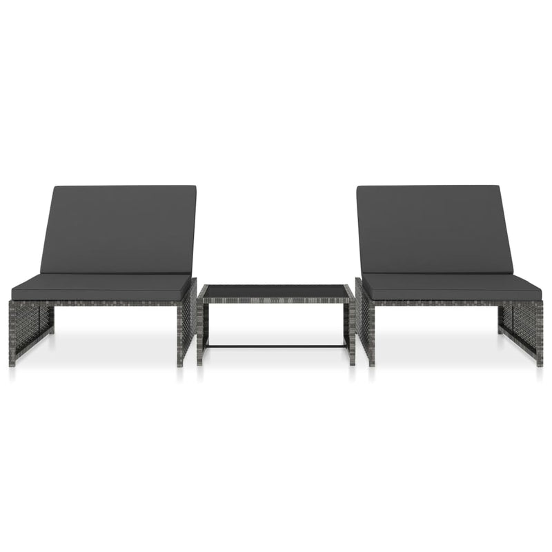 Sun Loungers 2 pcs with Table Poly Rattan Grey