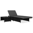Sun Loungers 2 pcs with Table Poly Rattan Black
