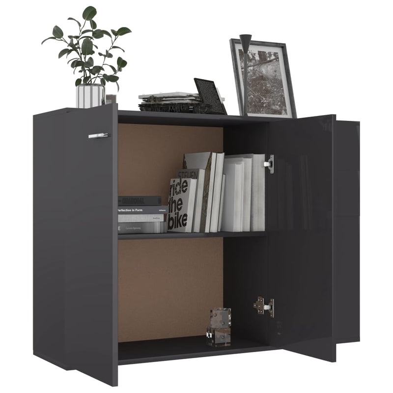 Sideboard High Gloss Grey 105x30x75 cm Chipboard