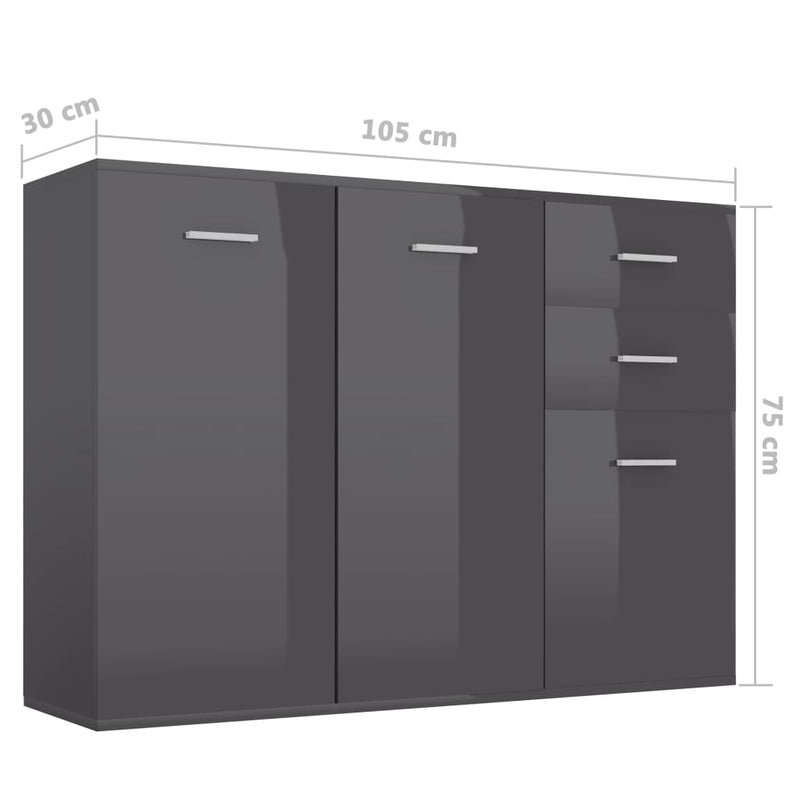 Sideboard High Gloss Grey 105x30x75 cm Chipboard