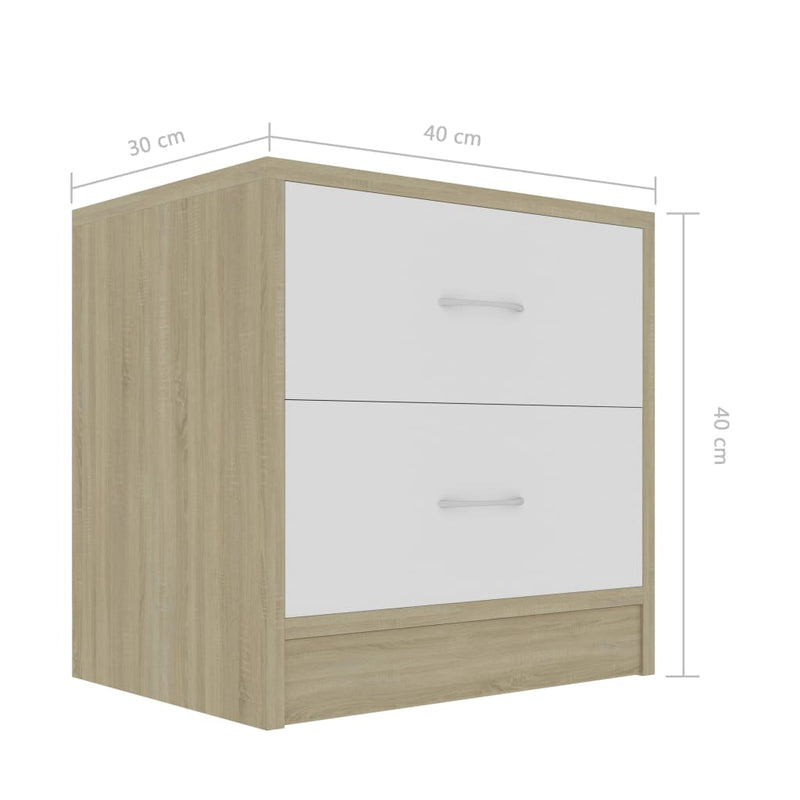 Bedside Cabinet White and Sonoma Oak 40x30x40 cm