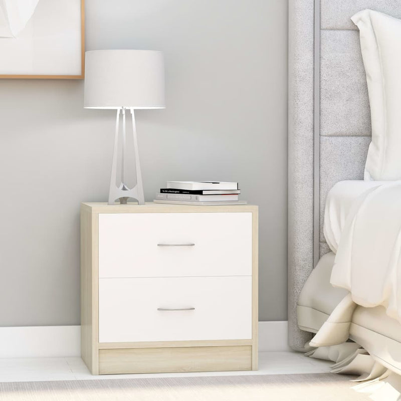 Bedside Cabinet White and Sonoma Oak 40x30x40 cm