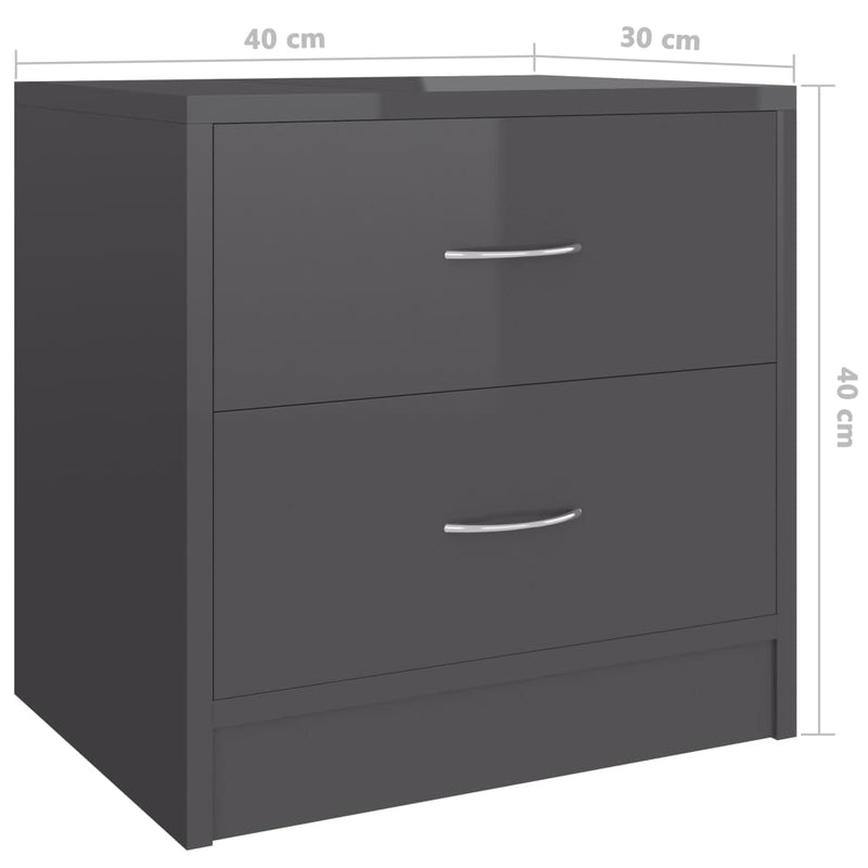 Bedside Cabinets 2 pcs High Gloss Grey 40x30x40 cm