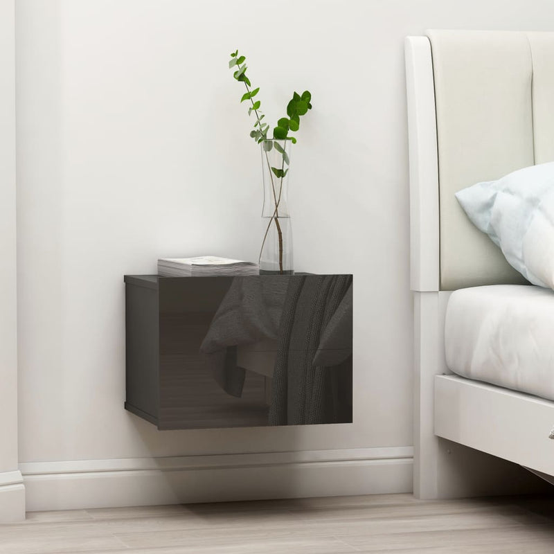 Bedside Cabinet High Gloss Grey 40x30x30 cm