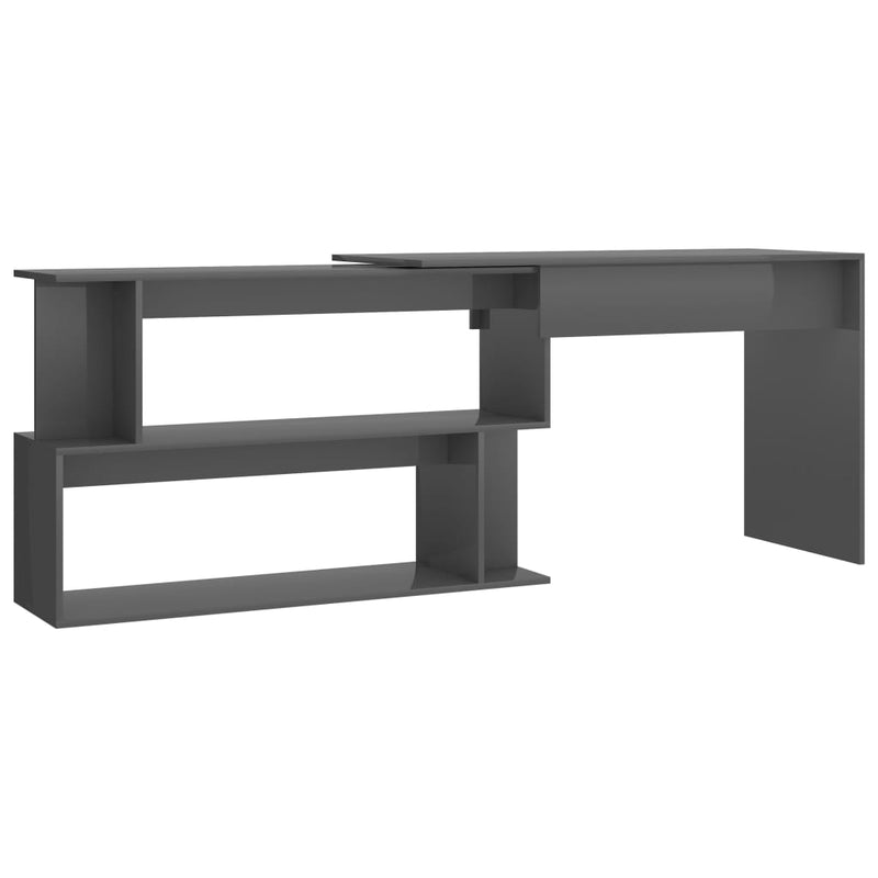 Corner Desk High Gloss Grey 200x50x76 cm Chipboard