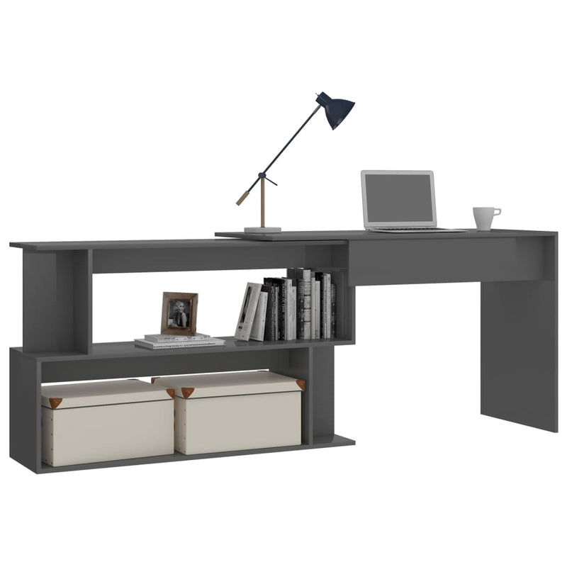 Corner Desk High Gloss Grey 200x50x76 cm Chipboard