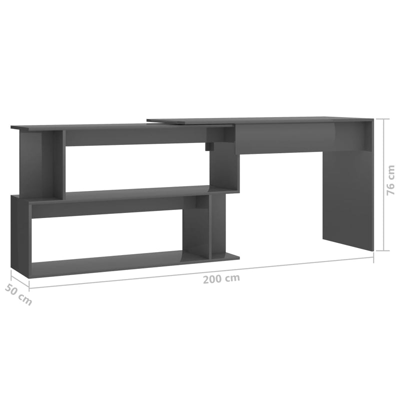Corner Desk High Gloss Grey 200x50x76 cm Chipboard