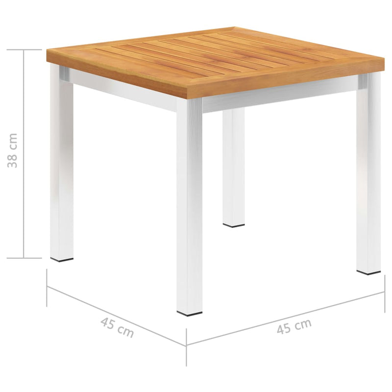 Garden Side Table 45x45x38 cm Solid Acacia Wood and Stainless Steel