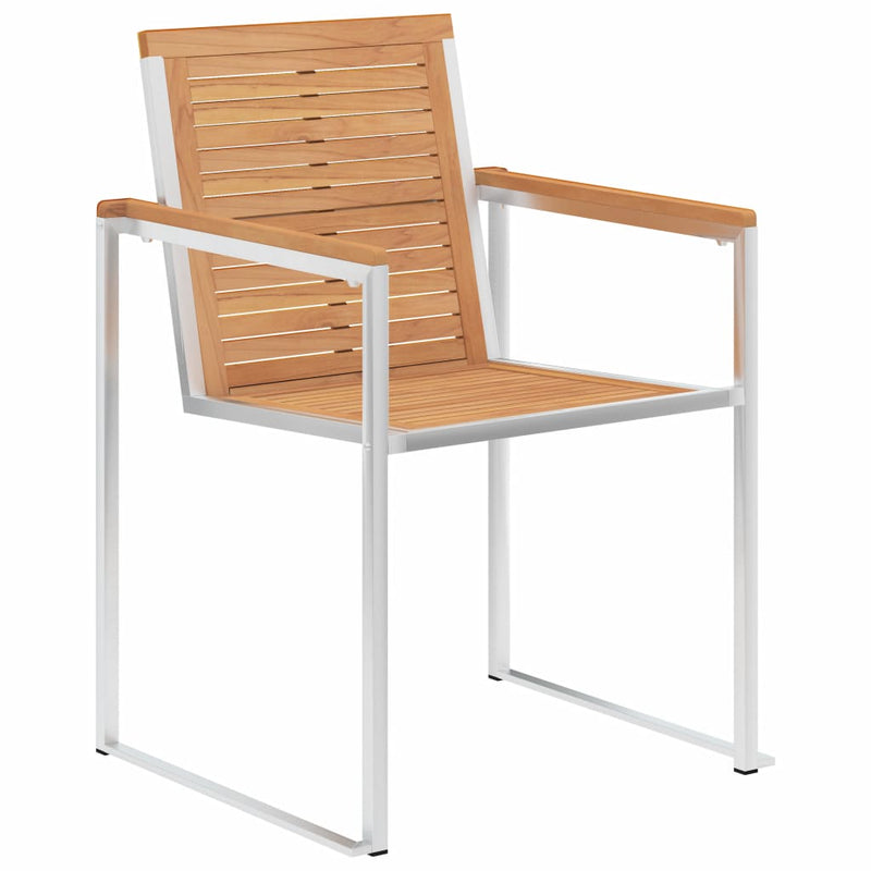 Garden Chairs 2 pcs Solid Teak Wood and Stainless Steel