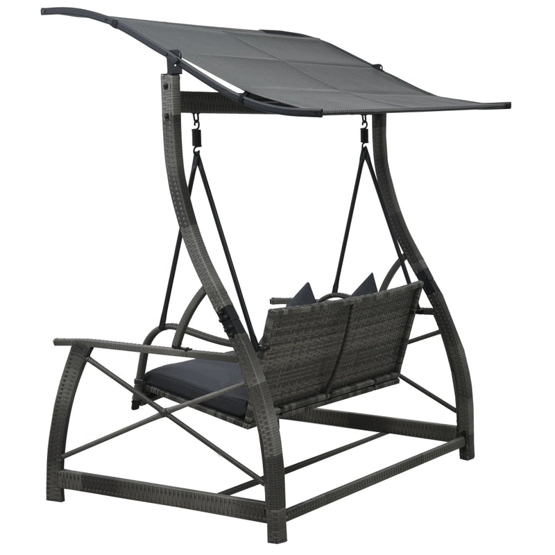 3-seater Garden Swing Bench with Canopy Poly Rattan Grey