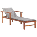 Sun Lounger with Cushion Poly Rattan and Solid Acacia Wood Grey